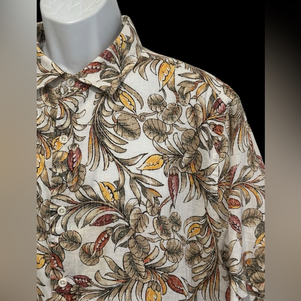 Tasso Elba Mens Shirt Floral 100% Linen Multicolor‎ Short Sleeve Lightweight XL